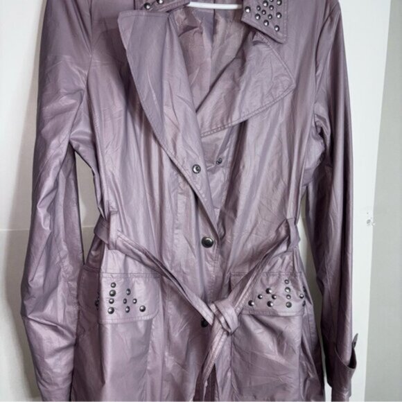 Via Spiga Women's Pinkest Rain Coat Studded Details Double Pockets Sash Spring - Picture 12 of 14